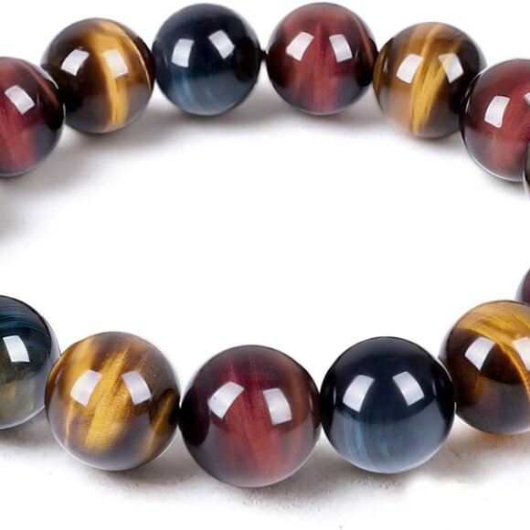Tiger Eye Bracelet Beaded Natural Chakra Gemstones Stretch Women Men - Picture 1 of 8